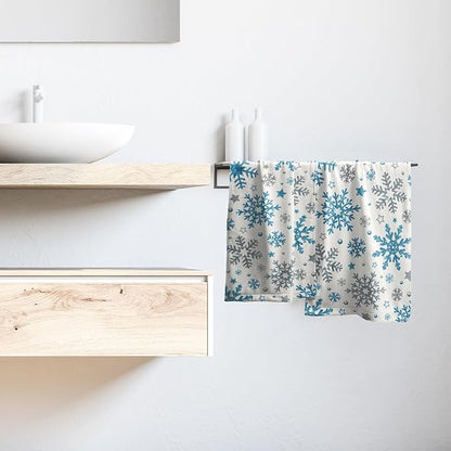 Winter Snowflake Hand Bath Towels Xmas Blue Silver Snowflakes 2 Pcs Christma Absorbent Quick Dry Fingertip Towel Washcloths Holiday Theme Kitchen Tea Dish Towels for Home Shower Hotel Gym 14"x28"