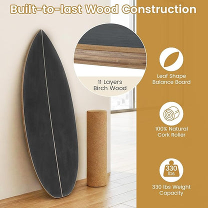 GYMAX Balance Board for Adults, 330LBS Wobble Boards with Storage Rack, Wooden Exercise Balancing Stability Trainer for Improve Balance, Surfing, Skate, Yoga, Skateboarding