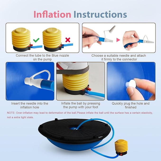 Half Balance Ball Trainer, Inflatable 19/23 Inch Half Exercise Ball with Resistance Bands and Pilates Ball, Non-Slip 660lbs Capacity Yoga Ball for Home Gym Full Body Workouts