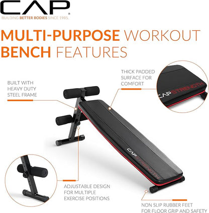 CAP Barbell Sit Up Bench – Adjustable Decline Ab Bench for Home Gym – Multi-Purpose Slant Board for Core Strength, Sit-Ups, and Full-Body Workouts
