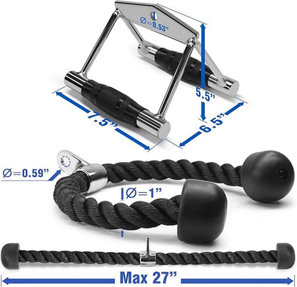 Yes4All Cable Machine Attachment, Row Handles, Tricep Rope, Straight Bar, V Bar, LAT Pulldown Accessories Load 880 LB for Home Gym