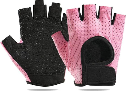 IZUS Anti-Slip Fingerless Workout Gloves for Women Gym/Exercise/Fitness/Training/Cycling with Excellent Grip/Cushion-Pads