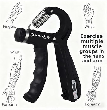 Grip Strength Trainer，Hand Grip Strengthener ，Adjustable Resistance 11-132 Lbs (5-60kg)，Hand Forearm Wrist Exerciser for Strength Training & Functional Rehabilitation 1Pack(Gray)
