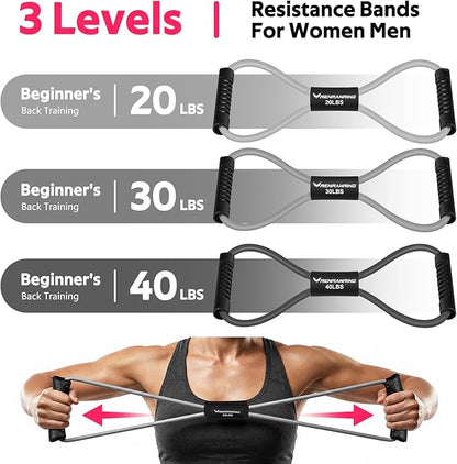 Resistance Bands, Figure 8 Fitness Exercise Bands with Handles - 8 Shaped Resistance Bands of 3 for Arm and Shoulder Stretch, Rope 8 Word Elastic for Women and Men