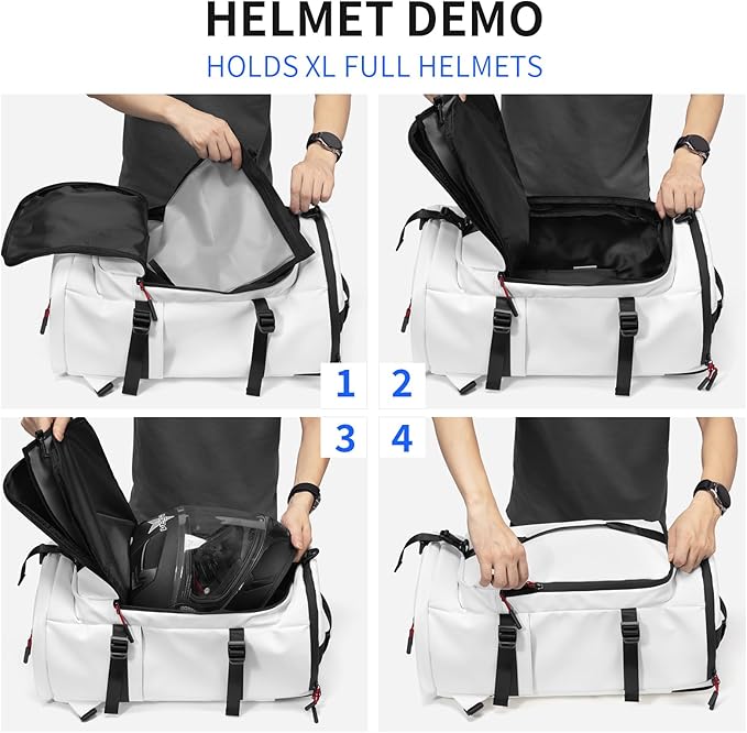 Duffel Bag with Shoe Compartment Travel Backpack Men and Women Waterproof for Gym Motorcycle Helmet (White)