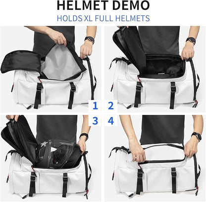 Duffel Bag with Shoe Compartment Travel Backpack Men and Women Waterproof for Gym Motorcycle Helmet (White)