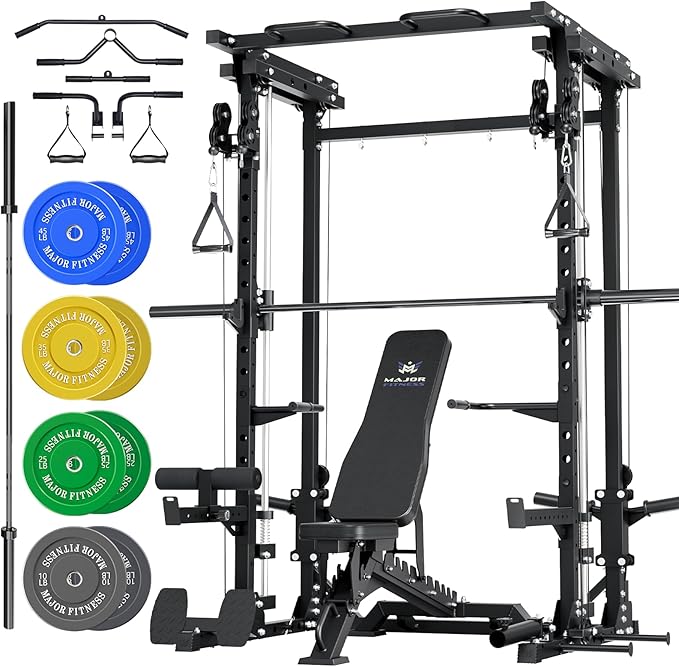 MAJOR FITNESS Drone3 Smith Machine, 2500lbs All-in-One Home Gym Power Rack with Dual Pulley System for Cable Crossover, Pull-Up Bars