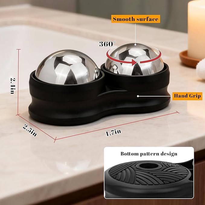 ideayard Stainless Steel Massage Roller Double Ball - Ice Therapy Muscle Pain Relief, Sore Muscles, and Tension Relief Cold & Hot Therapy Back, Shoulder, Leg, Calf Muscle Fascia Release Tool