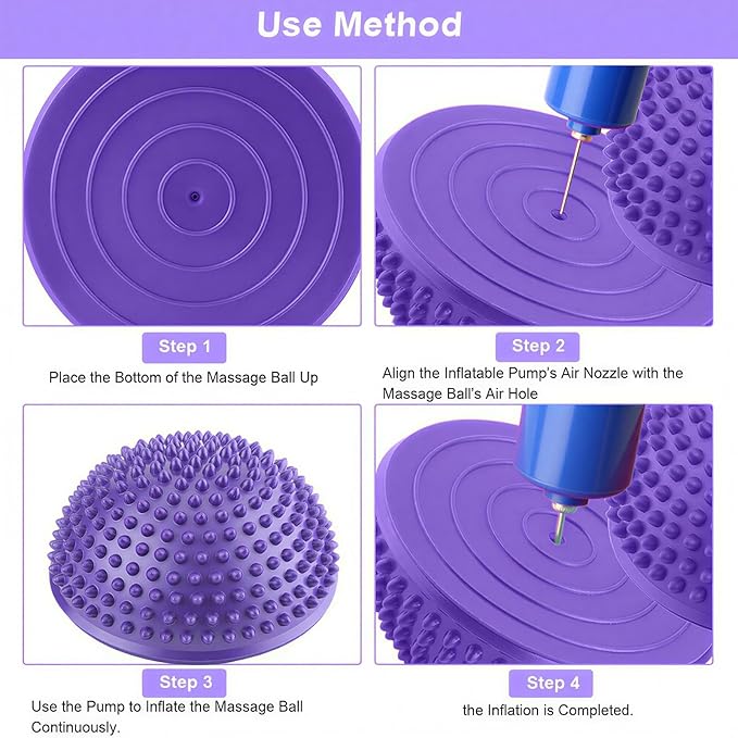 Foot Massage Ball, Inflatable Half Yoga Balls Massage Point Exercises Trainer Fitness for Kids Adults Sports Foot Massages