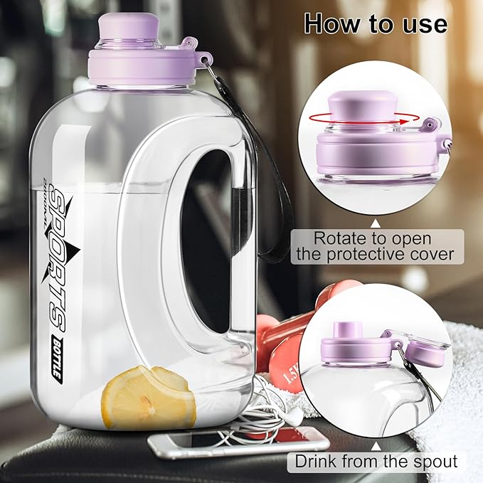 Half Gallon Water Bottle, 95 OZ/ 2.8 L with Straw, Large Water Bottle with Portable Handle, Big Water Jug with Portable Strap, Gym Water Jug for Drinking and Sports Outdoor