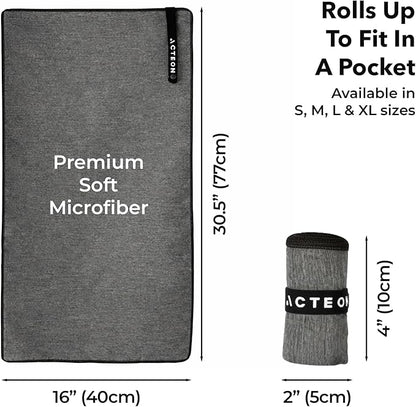 Acteon Microfiber Quick Dry Gym Towel, Silver ION Odor-Free Absorbent Fiber, Fast Drying, Men & Women Workout Gear for Body Sweat, Working Out, Towels Charcoal Grey