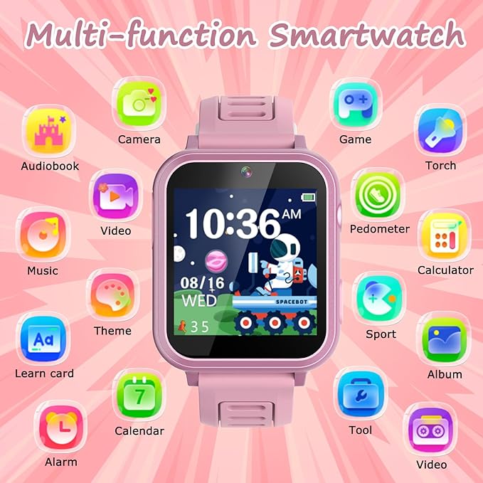 Smart Watch for Kids with 39 Games HD Touch Touchscreen Alarm Clock, Camera Music Player Pedometer Flashlight 12/24 hr Video & Audio Recording, Toys Gift for 3-12 Years Old Girls