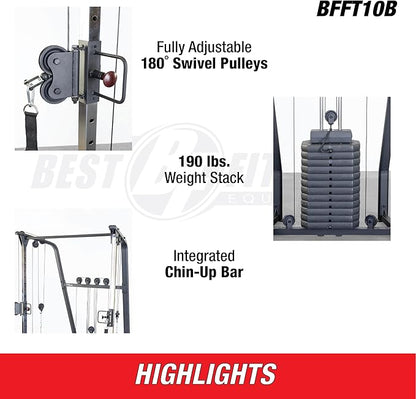 Body-Solid Best Fitness Functional Trainer Cable Machine, Full Body Workout Weight Stacks, Chest and Shoulder Exercise Home Gym LAT Pulldown Machines with 190lb Weights Stack, Midnight Black