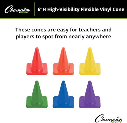 Champion Sports High Visibility Flexible Vinyl Cones for Sports Training, Agility Drills, Field & Gym Marking Sets