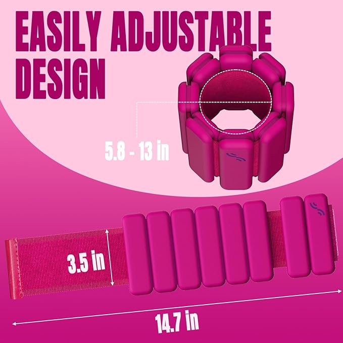 Sportneer Wrist & Ankle Weights for Women Men - 1 Pair (1 lb/2 lb Each) | Adjustable Weighted Bracelet Silicone Bangles for Yoga, Dance, Pilates, Cardio, Aerobics, Gym, Pool Exercises and Jogging