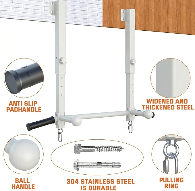 Joist Mounted Pull Up Bar, 800 lbs Heavy Duty Wall Mounted Chin Up Bar, Adjustable Height Pullup Bar for Garage, Basement, Backyard, Beam and Rafter Mount, Easy Installation, Ideal for Multiple Grip Options