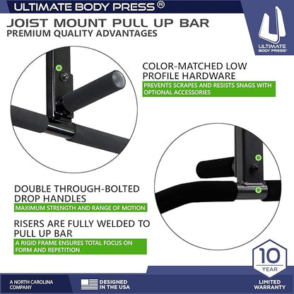 Joist Mount Pull Up Bar with Extra Hardware and Mounting Template for Easy Install to Beam or Rafter by Ultimate Body Press