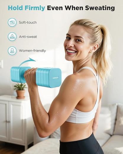 FEIERDUN 5-in-1 Adjustable Dumbbell Set of 2, 12LBS/20LBS Hand Weights for Women, Men, 1s-Adjust Dual-Stable Dumbbell Set for Women Home Gym & Outdoor