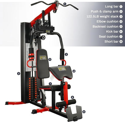 Fitvids Home Gym Equipment, Multifunctional Full Body Workout Weight Machine Station with Weight Stack, All in One Exercise Equipment with Pulley System & Seated Rowing for Home Gym Strength Training