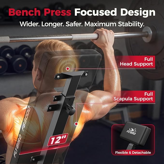 FLYBIRD Strength Training Bench for Home Gym, Adjustable Weight Bench can be Folded for Storage/Vertical Storage, Space-Saving Workout Bench