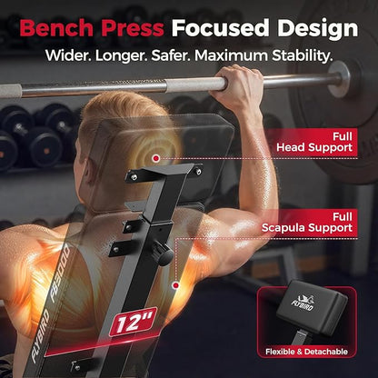 FLYBIRD Strength Training Bench for Home Gym, Adjustable Weight Bench can be Folded for Storage/Vertical Storage, Space-Saving Workout Bench