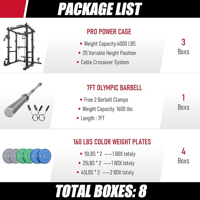 Sportsroyals Squat Rack, LAT Power Cage, Power Rack Multi-Function with Pulley System and Training Attachments for Home Gym
