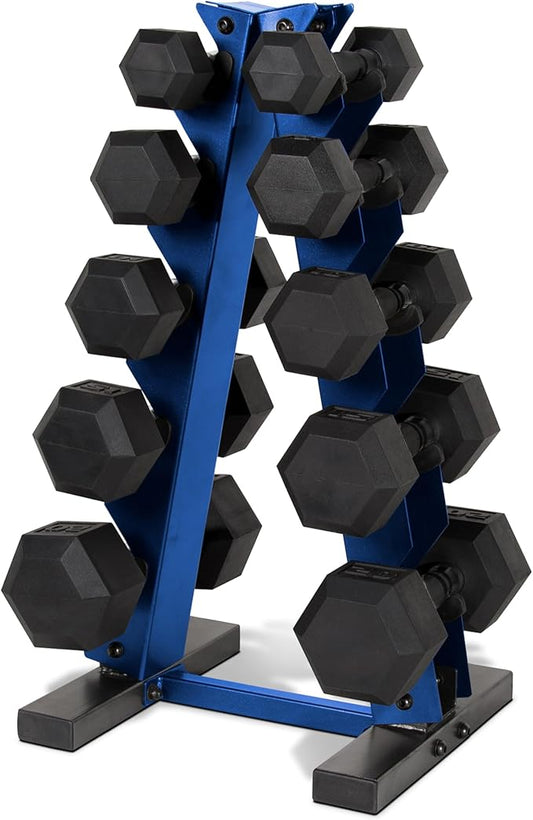 CAP Barbell 150 LB Coated Hex Dumbbell Weight Set with Vertical Rack | Multiple Options