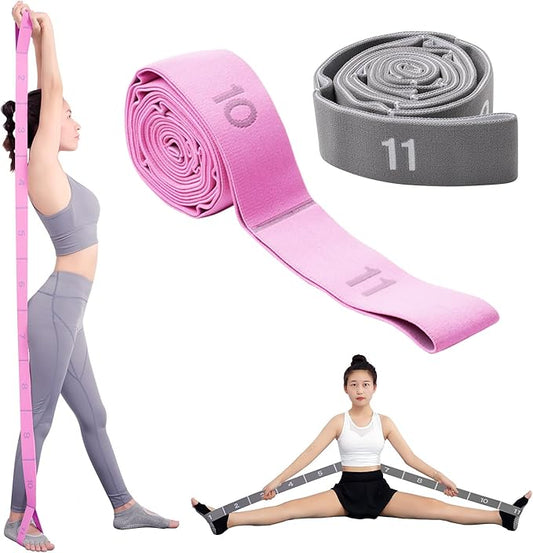 2-Pack Yoga Straps with 11 Loops - Adjustable Elastic Stretching Bands for Pilates, Dance, Ballet Gymnastics & Physical Therapy, Multifunctional Flexibility Exercise Equipment