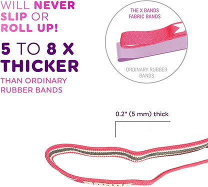 The X Bands Exercise Resistance Bands - Non-Slip Extra Thick Fabric Hip Loop Booty Bands - 20, 30, 40, 50 lb - Fitness Workout for Legs, Butt Training, Stretching, Yoga