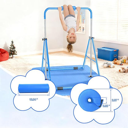 Safly Fun Foldable Gymnastics Bar for Kids, Adjustable 35"-51", Sturdy 145 lbs Capacity, Easy-to-Assemble, Gymnastics Equipment for Kids for Indoor/Outdoor Training