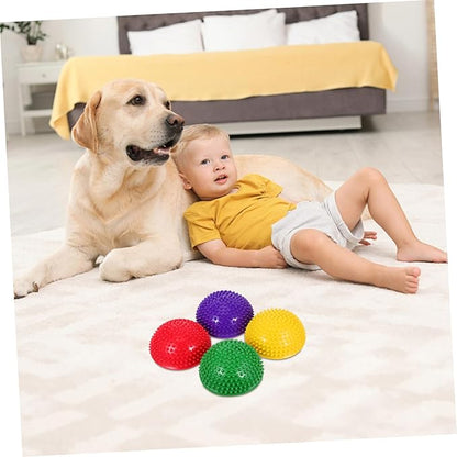 GALPADA 4 Pcs Hedgehog Balance Balls Domed Stability Trainer Dots for Kids Adults Spiked Fitness Balance Equipment for Coordination Sensory Integration Yellow Red Green Purple
