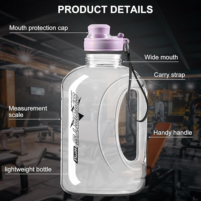 Half Gallon Water Bottle, 95 OZ/ 2.8 L with Straw, Large Water Bottle with Portable Handle, Big Water Jug with Portable Strap, Gym Water Jug for Drinking and Sports Outdoor
