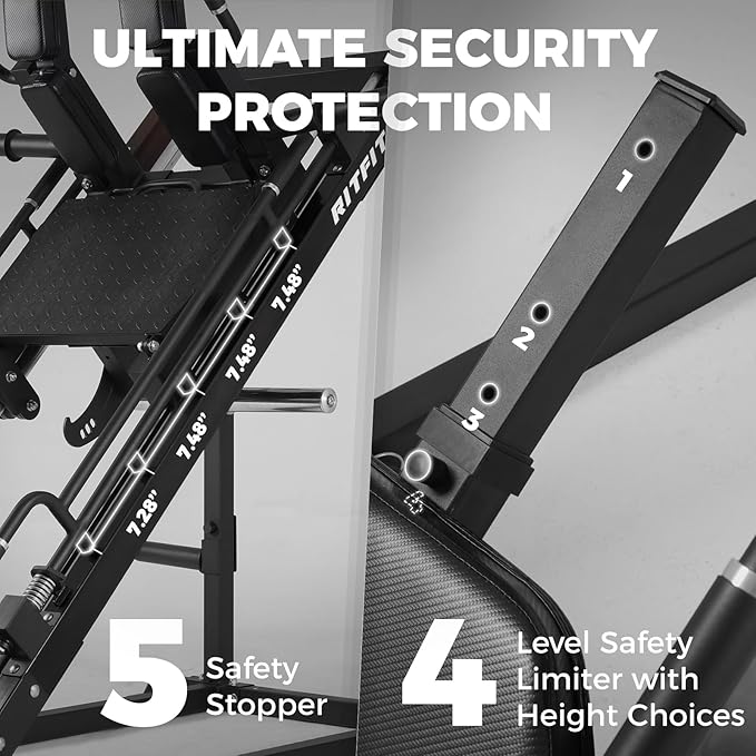 RitFit 3-in-1 Leg Press Hack Squat Machine for Home Gym, 1500LB Capacity, Compact Space-Saving Design with Multiple Hack Squat & Leg Press Angles