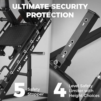 RitFit 3-in-1 Leg Press Hack Squat Machine for Home Gym, 1500LB Capacity, Compact Space-Saving Design with Multiple Hack Squat & Leg Press Angles