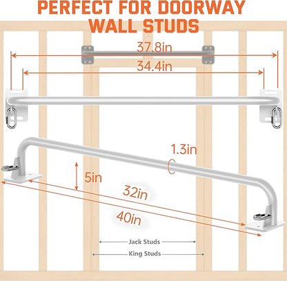 36" Heavy Duty Pull Up Bar Wall/Joist Mounted, 600 LB Capacity, Multi-Grip Bar for Garage & basement rafter Use - All-in-One Workout Station with Carabiners & Space-Saving Design