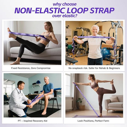 Non Elastic Stretching Strap with Loops - Yoga Straps for Physical Therapy, Durable Stretch Bands for Exercise, Flexibility Training, Hamstring & Leg Stretcher, Yoga/Pilates/Gymnastics