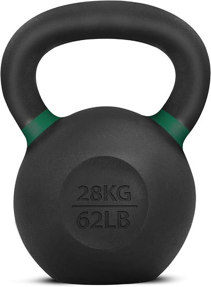 Yes4All Powder Coated Kettlebell, Cast Iron Core Kettlebells with Non-Slip Handle & Flat Bottom for Conditioning, Heavy Duty for Strength Training, 9lb to 71lb - Single & Pair