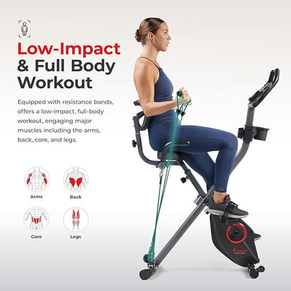 Sunny Health & Fitness Smart Folding X-Bike, Portable Compact Exercise Bike for Indoor Cycling Workout, Home Cardio Training Machine, Free SunnyFit App Bluetooth Connect