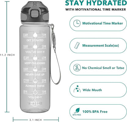 Enerbone 32 oz Water Bottle with Times to Drink and Straw, Motivational Drinking Water Bottles with Carrying Strap, Leakproof BPA & Toxic Free, Ensure You Drink Enough Water for Fitness Gym Outdoor
