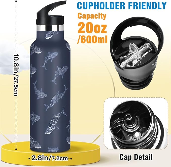 Kids Water Bottle for Boys Girls Sea Whale Sharks 20 oz Insulated Sport Water Bottles Stainless Steel Travel Mug for Gym School