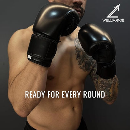 Wellforge Boxing Gloves 10oz/12oz for Training – Durable Premium Synthetic Leather Gloves with Pre-Molded Foam Padding and Secure Wrist Support for Sparring & Workouts