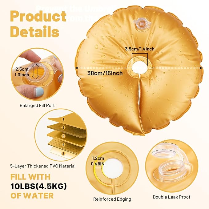 4 Pcs Golden Water Bag Weights for Backdrop Stand - Upgraded Thickened Backdrop Stand Weights with Reinforced Edging & Enlarged Fill Port, Water Fillable Base for Party Decor & Wedding Arch