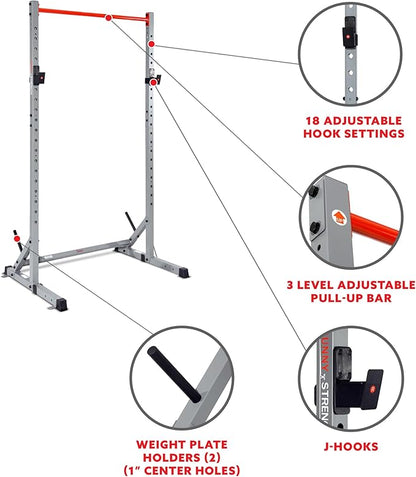 Sunny Health & Fitness Multifunctional Strength Training Home Gym – Complete Workout Equipment with Training Attachments, Optional Squat Stand, Power Rack Cage, Adjustable Incline Bench