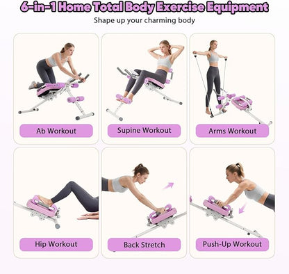 FAHKNS 6 in 1 Adjustable Ab Trainer Machine, Multi-Functional Ab Workout Equipment for Home Gym, Sit Up Exercise and Strength Training (Purple)