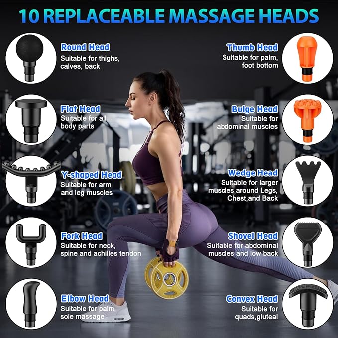 TOLOCO Massage Gun, Muscle Massage Gun Deep Tissue for Athletes with 10 Massage Heads, Electric Percussion Massager for Any Pain Relief, Valentines Day Gifts for Him Her, Silver