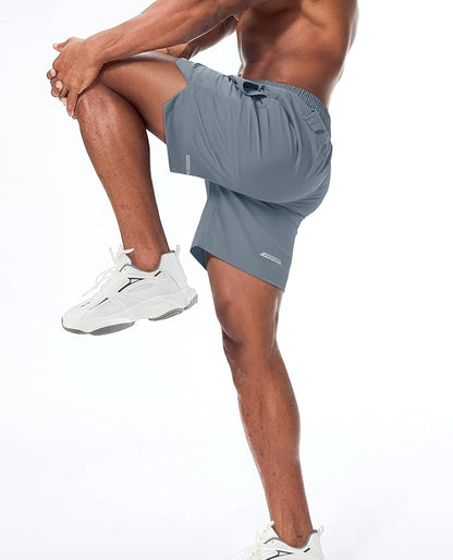 Running Shorts for Men 7 inch Inseam 2 in 1 Quick Dry Athletic Gym Workout Tennis Shorts with Phone Pockets