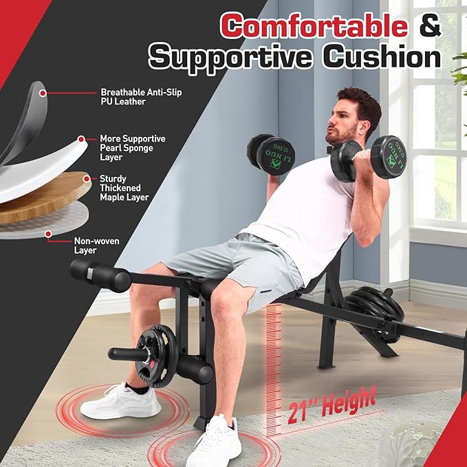 Adjustable Weight Bench Press Set 900LBS with 72''W Squat Rack & Leg Extension/Curl Foldable Workout Bench for Full Body Fitness Flat/Incline/Decline Upgrade Weight Benches for Home Gym