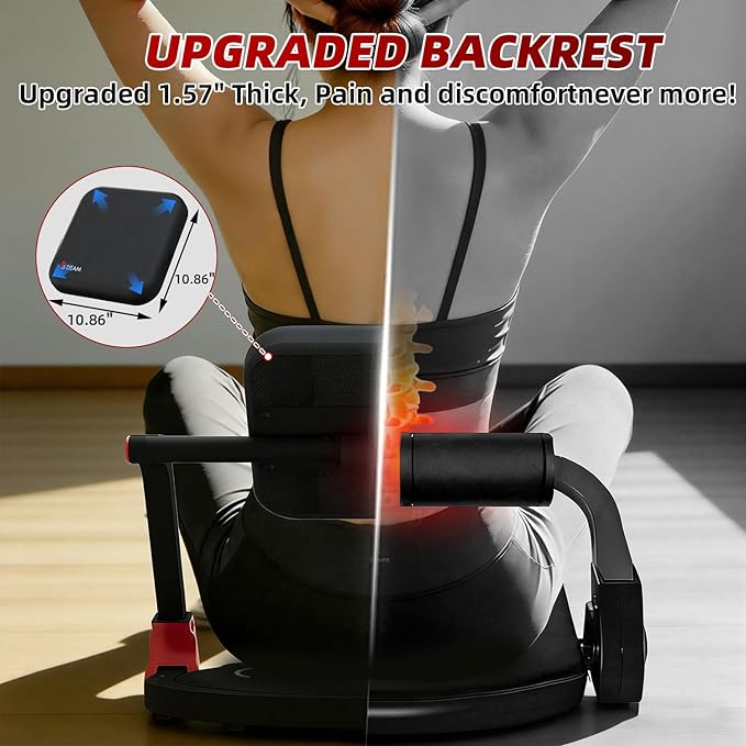 Sit Up Machine, Upgraded Ab Machine with Flat Backrest Multi-functional Ab Exercise Equipment for Home Gym with Angle Locking Accessory/4-Level Resistance/Massage Roller/330LBS Steel Frame