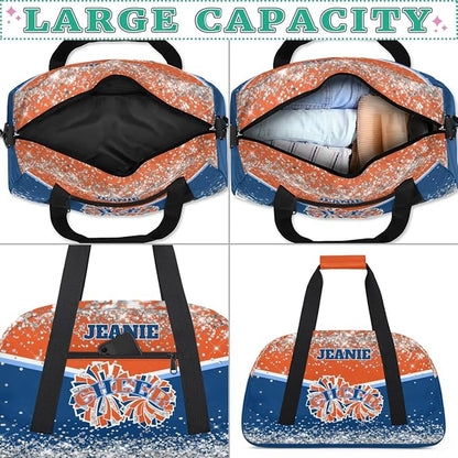 Personalized Cheer Gym Bags for Girls Kids Cheerleaders with Custom Name Sport Dance Perform Training Duffel Bags for Overnight Weekender Travel Orange Blue