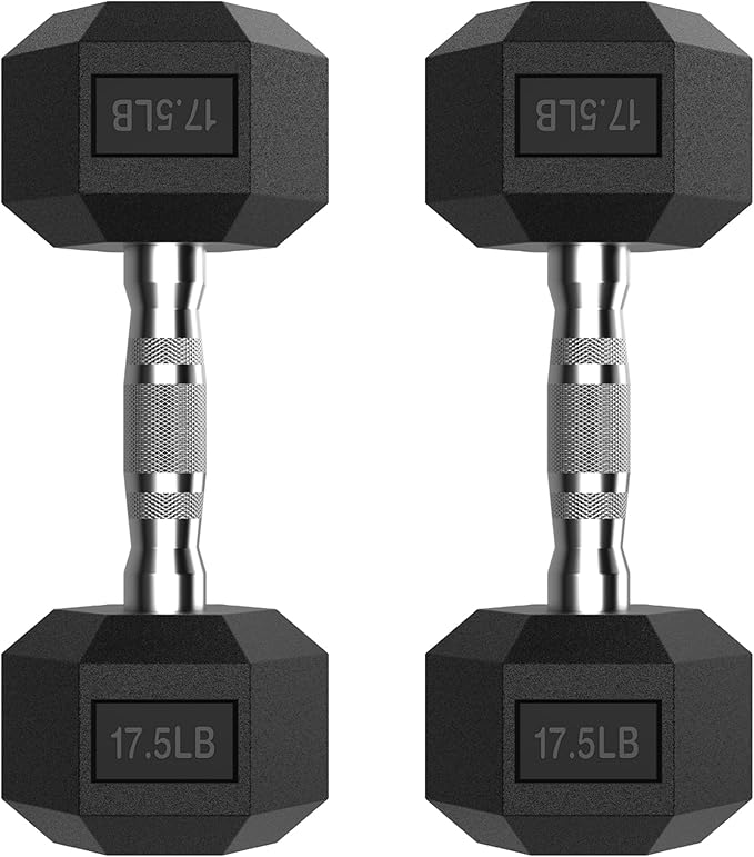 PAPABABE Hex Dumbbell Set with Rubber Grip 2.5-125lb, Odorless Rubber Coated Weight Fixed Dumbbells Set of 2, Weights for Women at Home, Hand Weights for Home Gym & Strength Training,Pesas Para Ejercicios